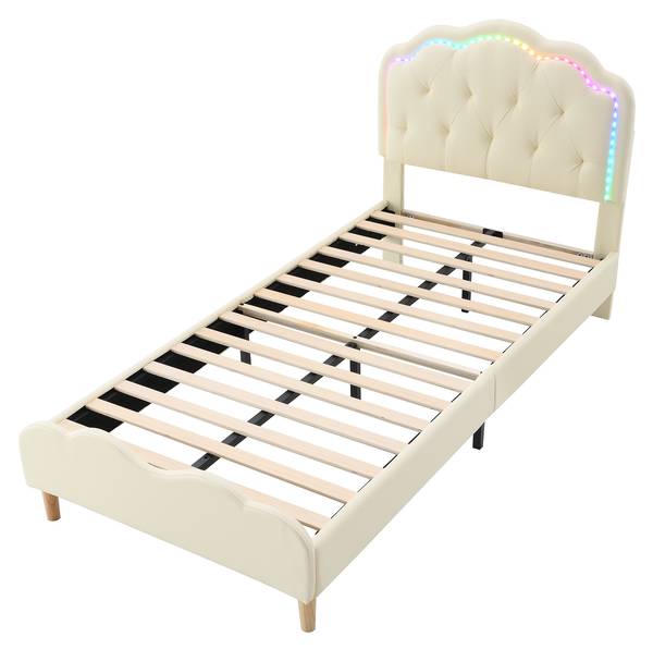 Polsterbett Lotte Beige - Holzwerkstoff - Massivholz - Kunstleder - 95 x 107 x 206 cm