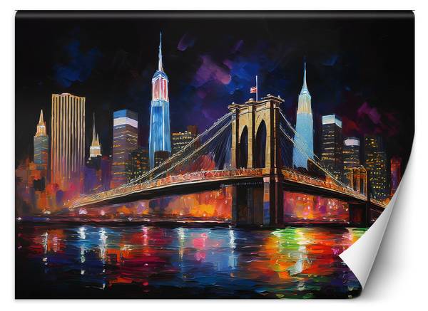 Fotobehang stad abstractie brug New York 300 x 210 cm