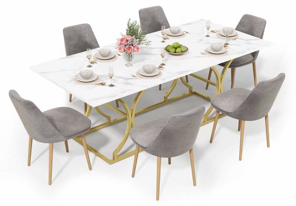 Table à manger MARBWoody Blanc - Bois manufacturé - 80 x 76 x 200 cm