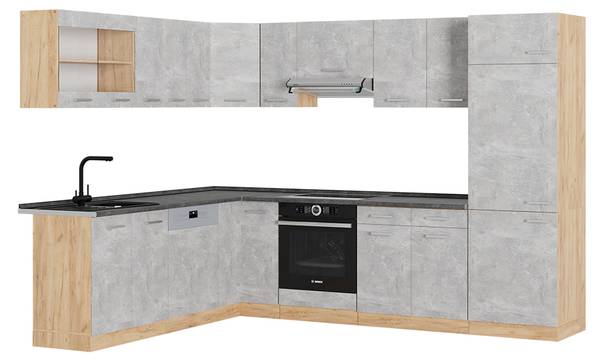 Eckküche R-Line 54114 12er Set Braun - Grau - Chrom - 287 x 207 x 60 cm