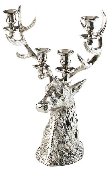 Kerzenhalter HIRSCHKOPF Silber - Metall - 20 x 41 x 31 cm