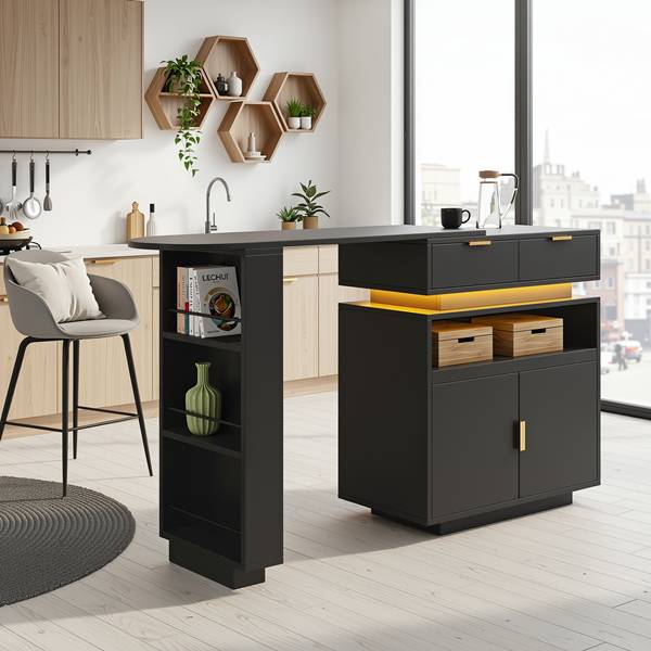 Bartisch QUASARRIFTZ Schwarz - Holzwerkstoff - 183 x 90 x 40 cm