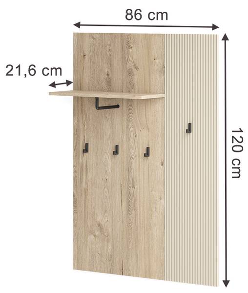 Wandkapstok Puerto 62740 beige - bruin - plaatmateriaal op houtbasis - 86 x 120 x 22 cm