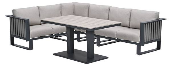 Loungediningset Gabon 5 delig grijs - aluminium - 220 x 66 x 285 cm