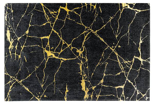 Teppich MARBLE Schwarz - Gold - Flachgewebe - Polyester - Wolle - Marmor - 240 x 1 x 160 cm