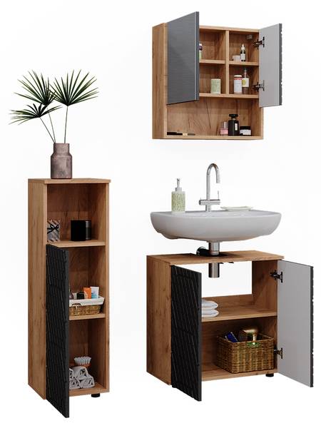 Badmöbel-Set Irma 47174 Braun - Grau - Holzwerkstoff - 80 x 59 x 41 cm
