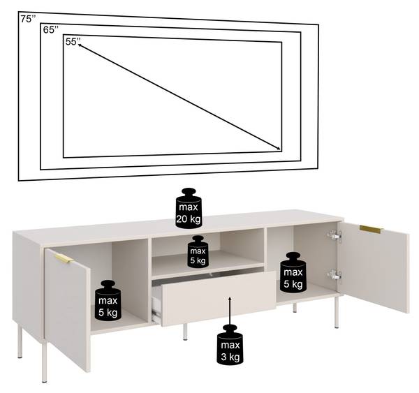 TV-Lowboard VENA Schwarz - Melamin - Polypropylen - 160 x 57 x 40 cm