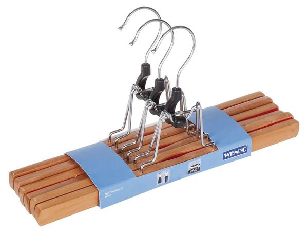 Hosenklemmbügel 3er Set Braun - Massivholz - 25 x 17 x 2 cm