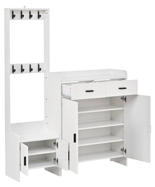 Schuhschrank-Set Eos Ⅰ Weiß - Holzwerkstoff - 125 x 165 x 32 cm