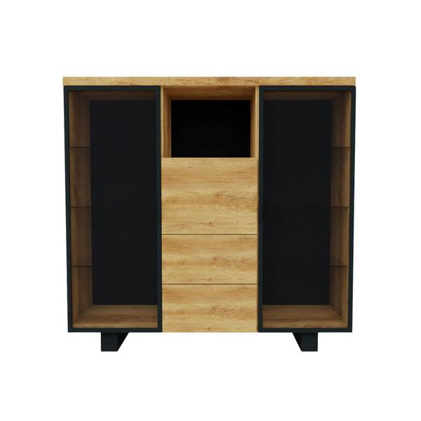 Modern Barschrank aus Massivholz DELIO Braun - Eiche - 135 x 130 x 45 cm