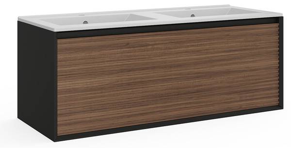Meuble double vasque BANIVA Noir - En partie en bois massif - 45 x 45 x 120 cm