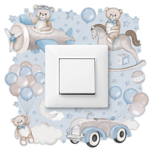 Lichtschalter-Sticker Teddybären Schwarz - Blau - Grau - PVC - 20 x 20 x 20 cm