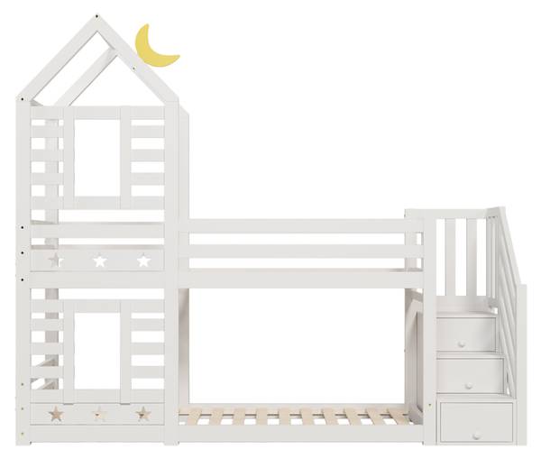 Etagenbett SkyAttic Ⅰ Weiß - Kiefer - 96 x 217 x 257 cm