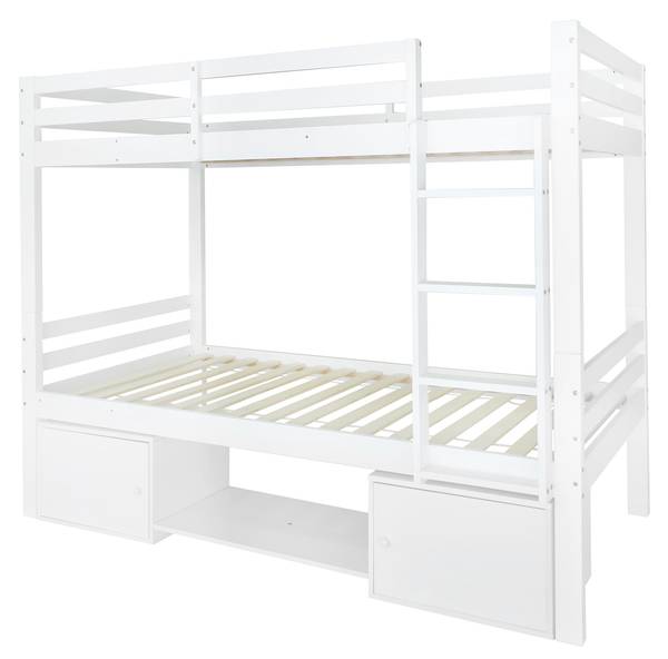 Etagenbett LucyWoody Ⅰ Weiß - Holzwerkstoff - Massivholz - 95 x 158 x 205 cm