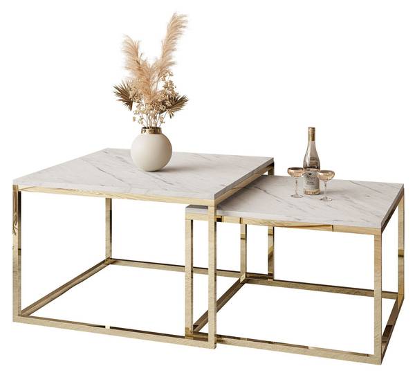 YOSHI LEVANTO 2 in 1 Couchtisch Gold - Weiß - Holzwerkstoff - 70 x 41 x 70 cm
