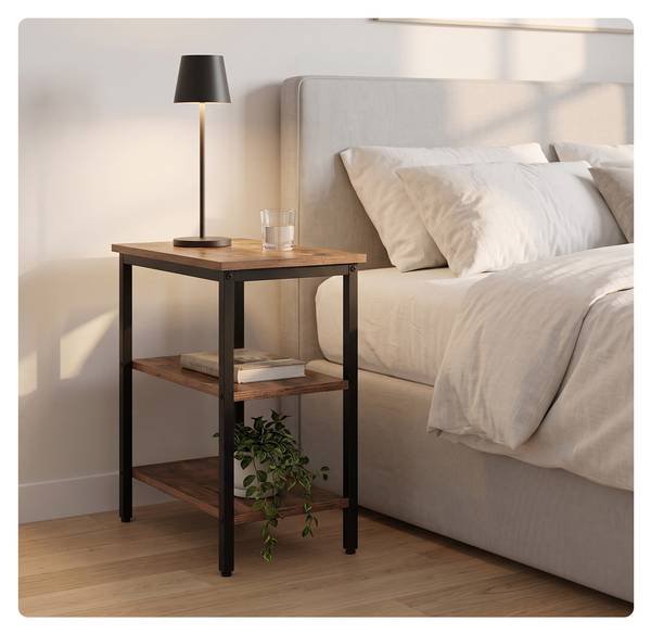 Beistelltisch 3 Ebenen Schwarz - Braun - Eisen - 60 x 61 x 30 cm