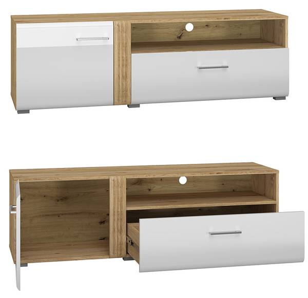 Wohnwand AKRON-131-9 Weiß - Holzwerkstoff - 436 x 143 x 42 cm