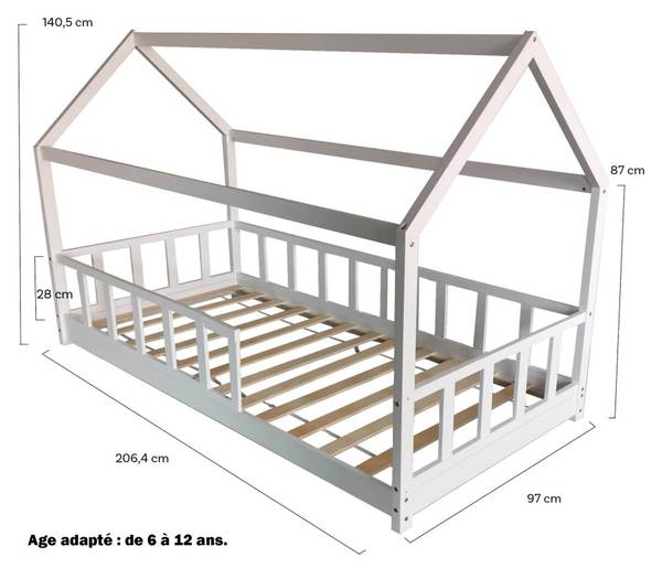 Hausbett KIWI mit Lattenrost Weiß - Tiefe: 207 cm