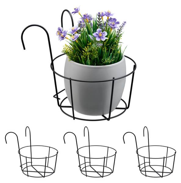 4er Set Blumentopf Halter für den Balkon Schwarz - Eisen - 20 x 21 x 26 cm