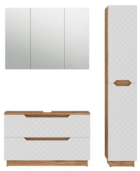 Badmöbel-Set Lotta 59400 3er Set Eiche Dakota Dekor - Reinweiß