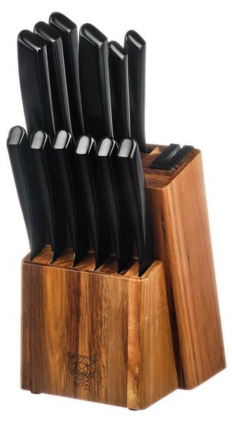 Messenblok en messen JENSEN 14-delig zwart - metaal - 16 x 1 x 24 cm