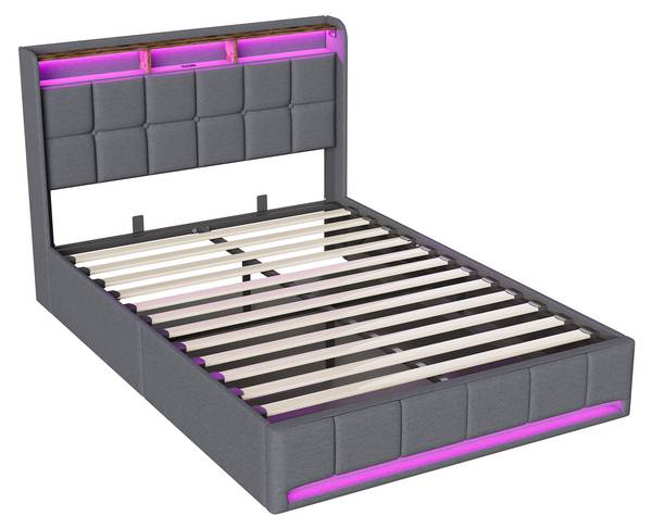 Doppelbett HXQ01 Grau - Metall - Massivholz - 164 x 110 x 218 cm