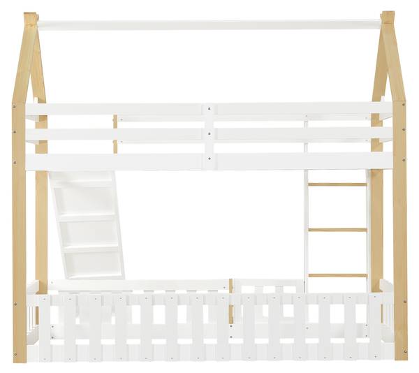 Kinderbett Uranus Ⅵ Braun - Weiß - Holzwerkstoff - Massivholz - 231 x 187 x 207 cm