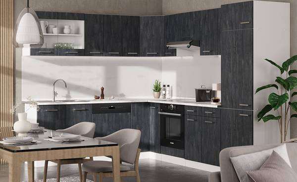 Eckunterschrank R-Line 47632 Beton Dekor - Dunkelgrau - Reinweiß