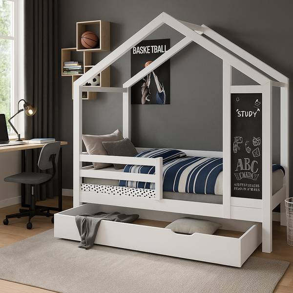 Hausbett CHOLLUD Weiß - Holzwerkstoff - Metall - 96 x 177 x 208 cm