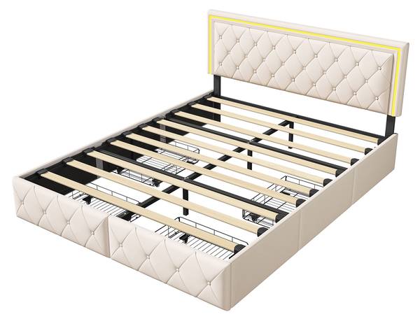 Doppelbett Polsterbett HDF09 Beige - Metall - Massivholz - 145 x 96 x 208 cm