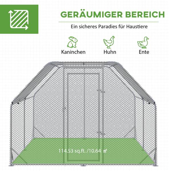 Hühnergehege CP352 Silber - Metall - 380 x 195 x 280 cm