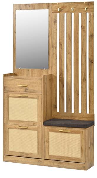 Kompaktgarderobe Coeus Ⅰ Braun - Holzwerkstoff - Glas - Metall - 100 x 180 x 26 cm