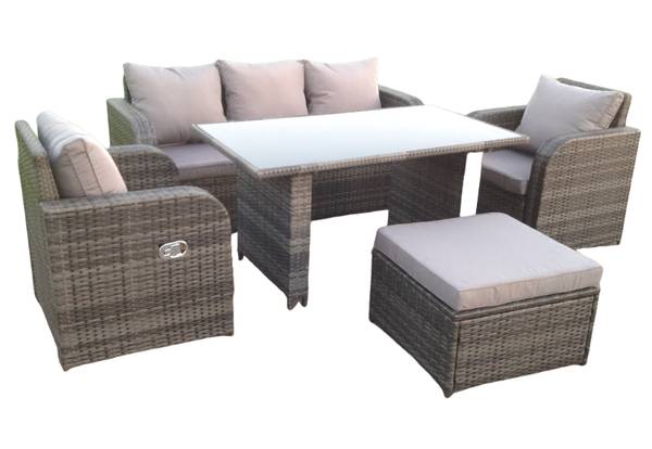 Gartensofa Set Grau (5er-Set) Grau - Webstoff - Polyresin - 67 x 79 x 177 cm