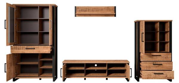 Wandkast Enna 4-delig bruin - plaatmateriaal op houtbasis - textiel - 389 x 195 x 45 cm