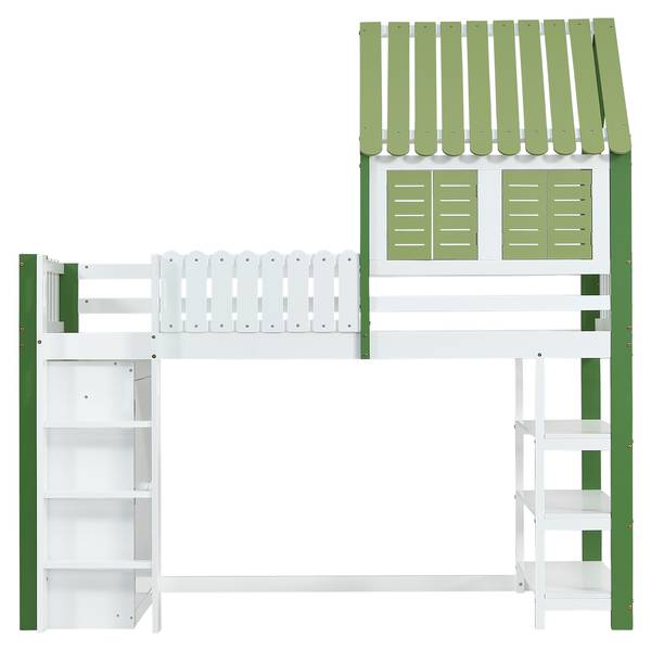 Lit mezzanine SHEFHomey I. Blanc - Bois manufacturé - Bois massif - 95 x 209 x 245 cm