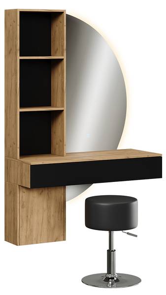 Coiffeuse Melora 58452 lot de 3 Noir - Imitation chêne dakota