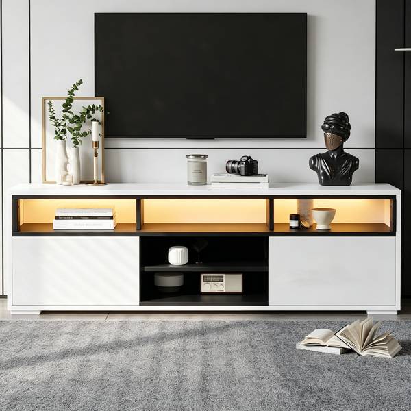TV-Schrank Endymion Ⅴ Schwarz - Weiß - Holzwerkstoff - 35 x 50 x 150 cm