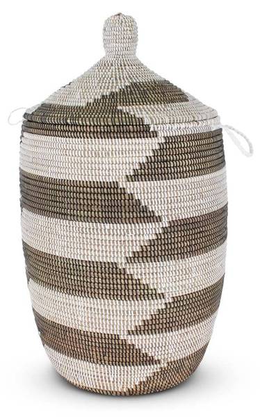 Wäschekorb Weidengeflecht Deckel Schwarz - Naturfaser - 44 x 80 x 44 cm