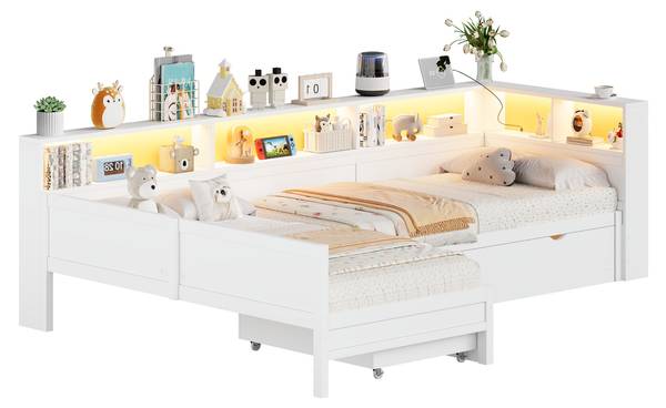 Holz-Plattformbett Selene Ⅰ Weiß - Holzwerkstoff - 225 x 82 x 315 cm