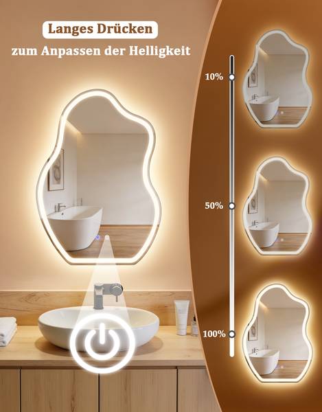 Miroir mural LED kio Blanc - Fer - 3 x 70 x 50 cm