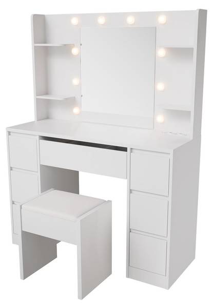 Schminktisch Malia und Hocker Melly Weiß - Holzwerkstoff - 107 x 140 x 40 cm