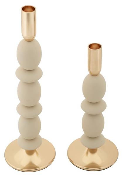 Lot de 2 porte-bougies Shuttle C Beige - Métal - 10 x 34 x 10 cm