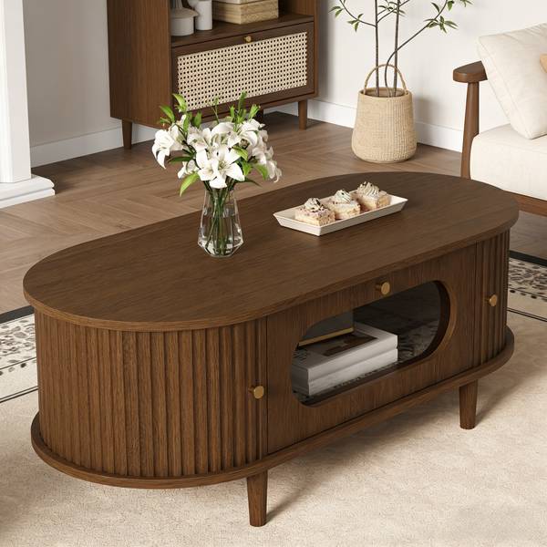 Salontafel Coeus Ⅳ bruin - plaatmateriaal op houtbasis - glas - 50 x 36 x 100 cm