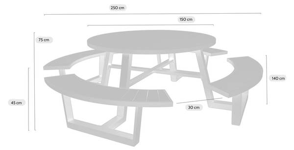 Picknicktisch Bermuda Grün - Aluminium - 250 x 75 x 250 cm