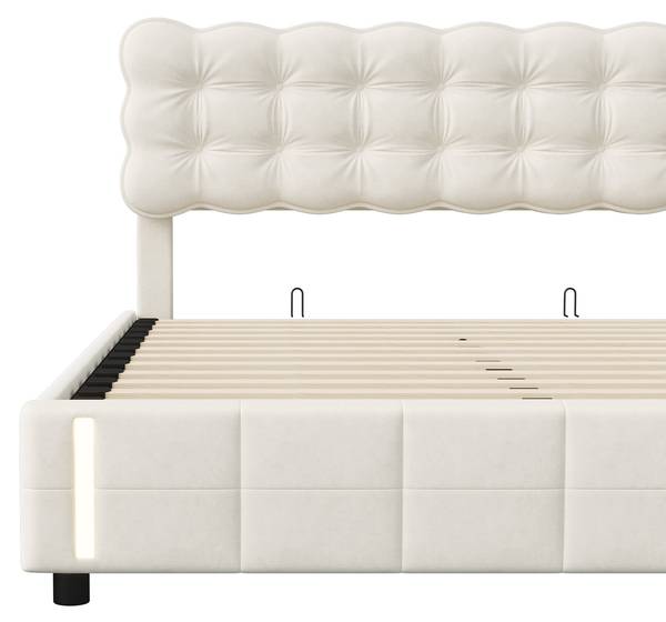 Polsterbett Boxspringbett HYF06 Beige - Metall - Massivholz - 161 x 103 x 205 cm