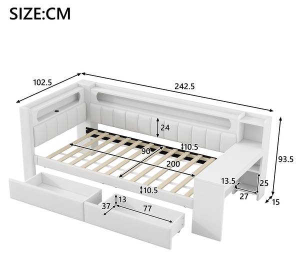 Gepolstertes Iris Ⅰ Weiß - 103 x 243 cm