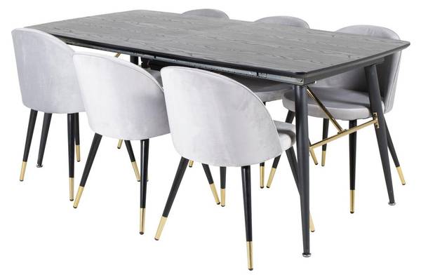 Essgruppe Gold + Velvet (7-teilig) Grau - Samt - 180 x 76 x 85 cm