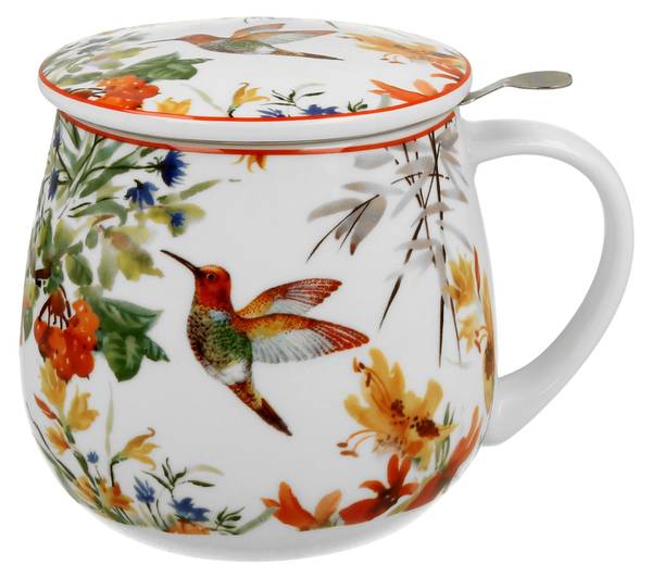 Becher Secret Garden mit Teesieb 3er Set Grün - Porzellan - 12 x 10 x 8 cm