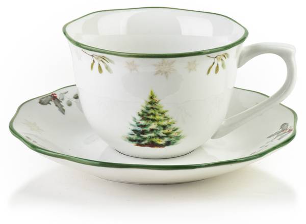Tasse mit Untertasse SANTA LILA Weiß - Porzellan - 16 x 12 x 16 cm
