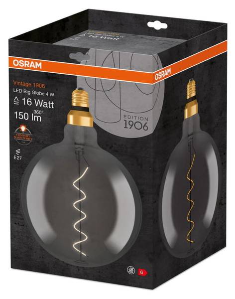 Leuchtmittel E27 Globe - G200 Grau - Klarglas - 10 x 29 x 10 cm